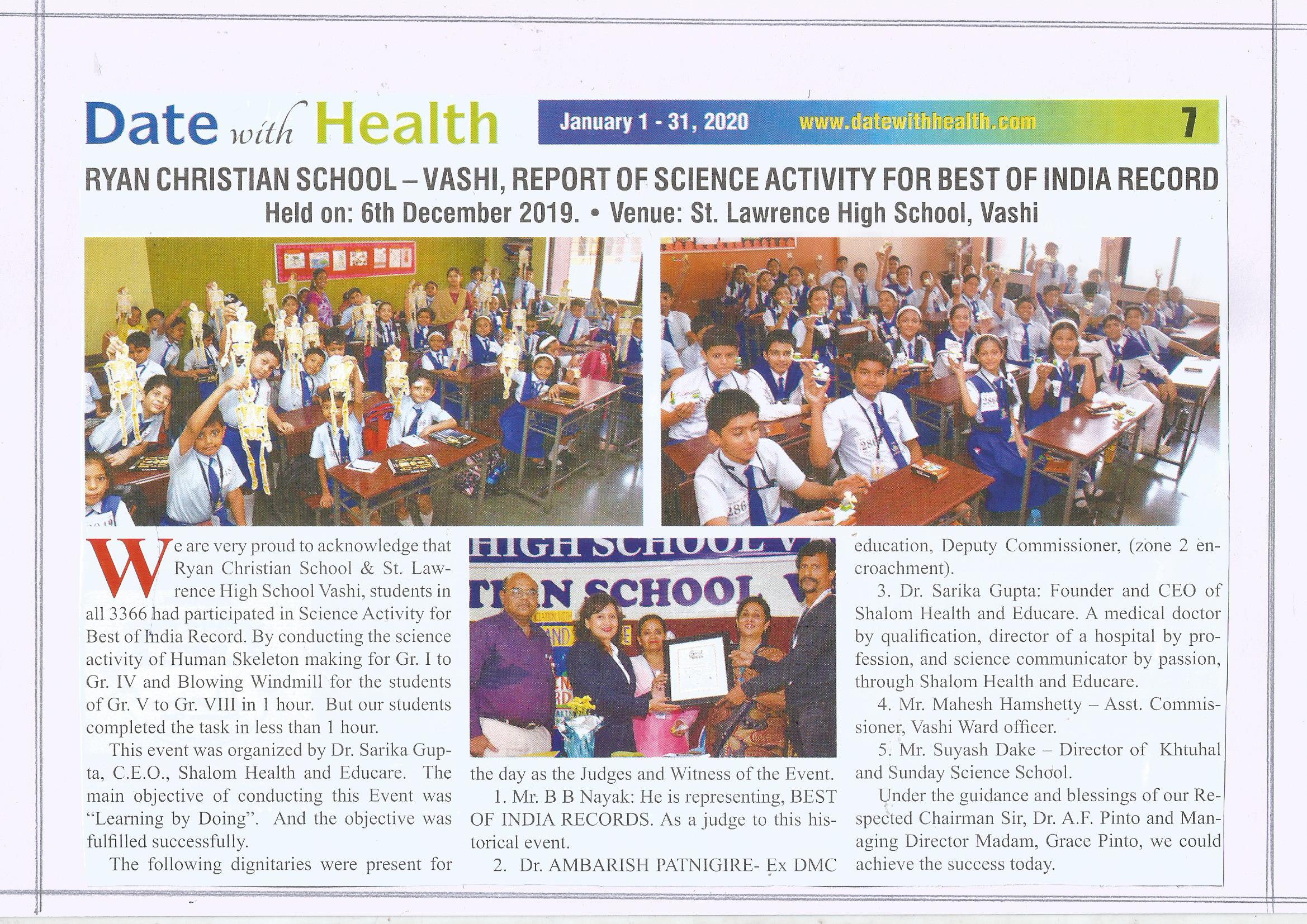 Best of India Record (Science) was featured in Date with Health